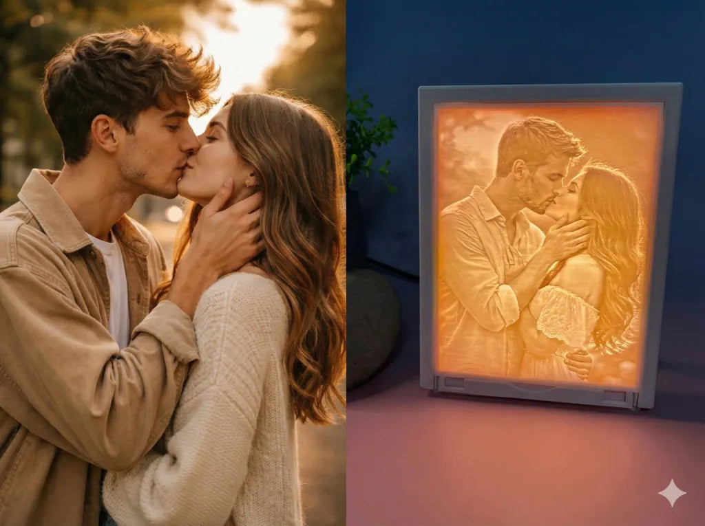 Ein sich küssendes Pärchen als Lithophan.