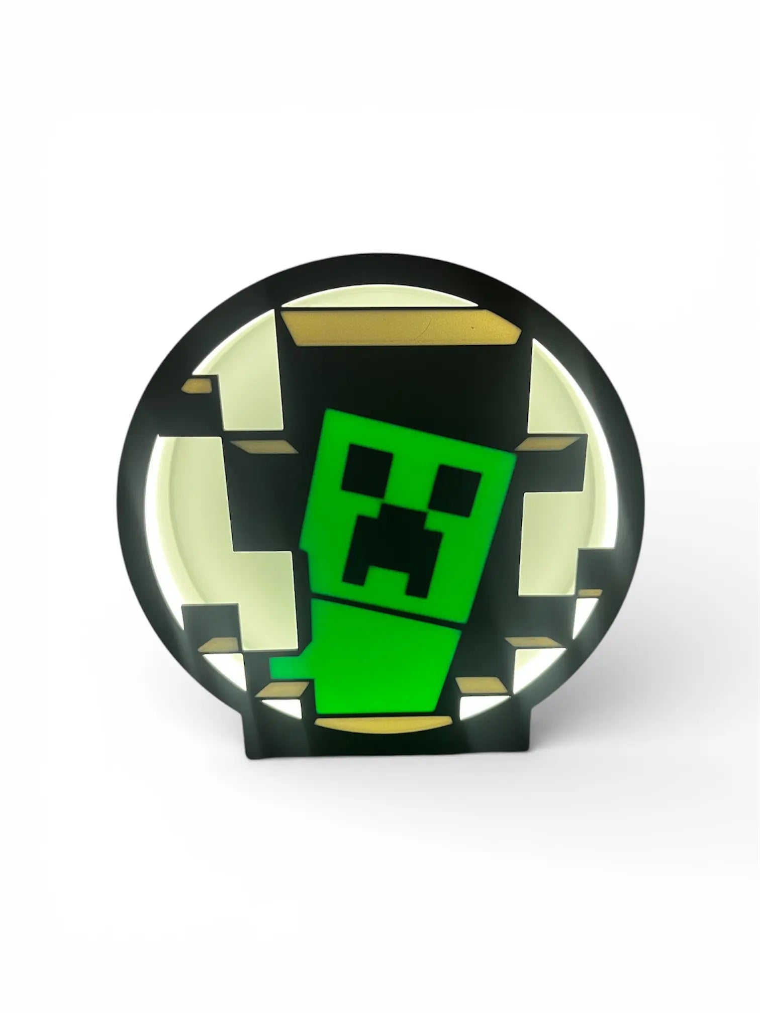 Gamer-Lampe im Block-/Pixel-Look – runde Lampe mit grünem Motiv, Frontansicht