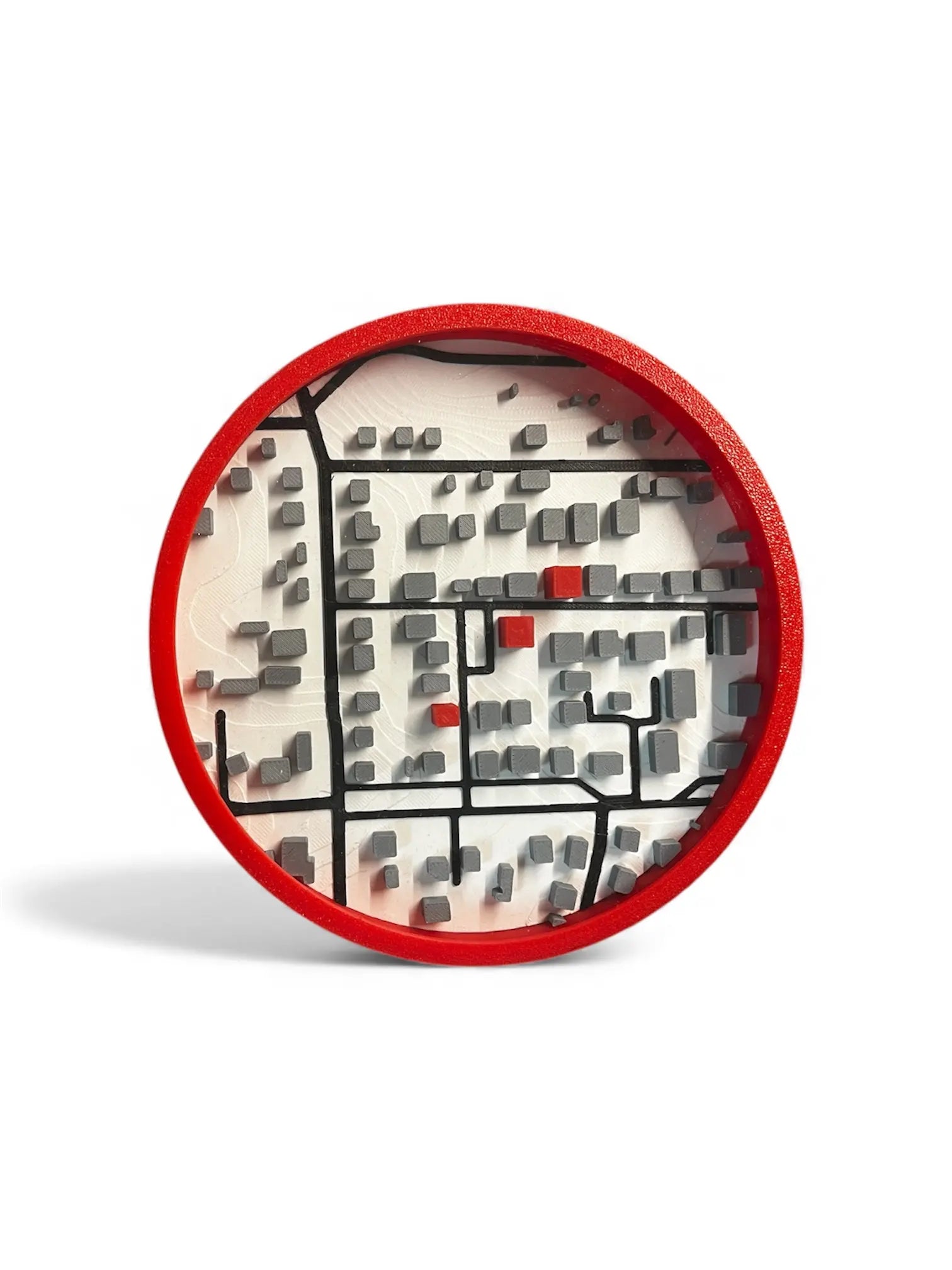 Personalisierte 3D-Stadtkarte im Rundrahmen (15 cm) – Reliefkarte, Frontansicht