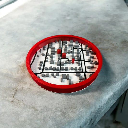 Runde 3D-Stadtkarte als Erinnerung – Blickwinkelansicht mit Rahmen