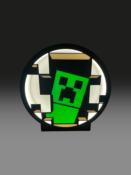 Gamer-Lampe Block-Style von vorne – leuchtendes Pixel-Monster, warmes LED-Licht