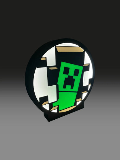 Gamer-Lampe Block-Style von der Seite – runder schwarzer Rahmen mit Lichtdurchlass